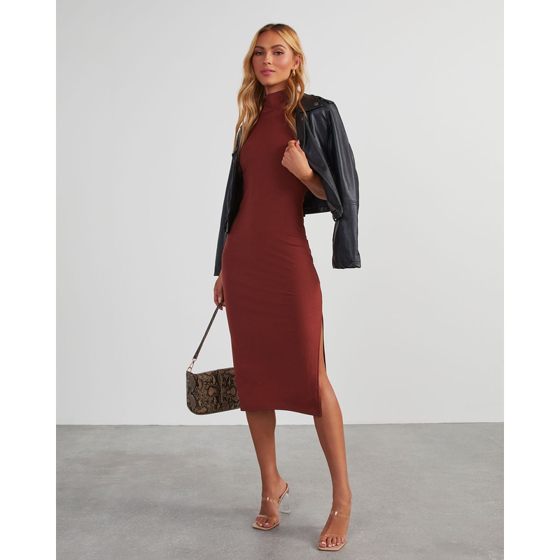 Down The Aisle Halter Neck Midi Dress Brown XS