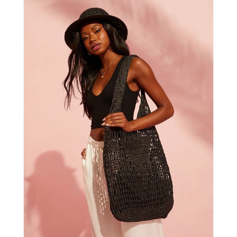 Los Angeles Knitted Tote Bag Black