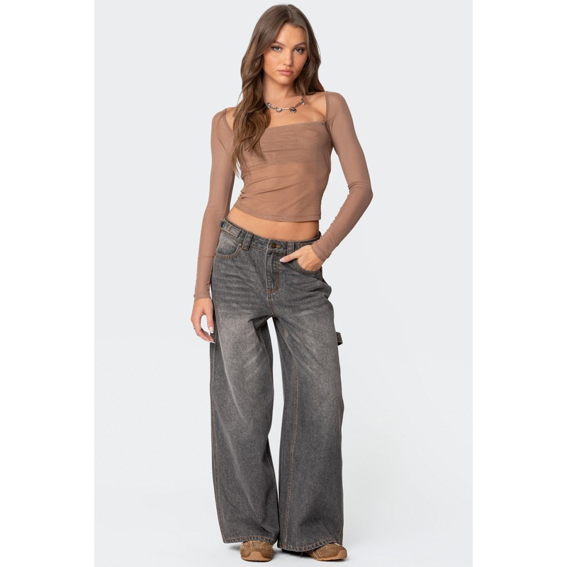 Baggy Washed Low Rise Carpenter Jeans GRAY WASHED XS