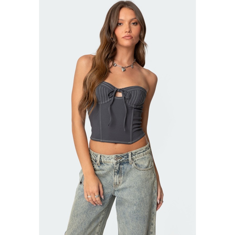 June Tie Front Strapless Corset DARK GRAY XS