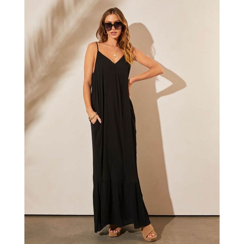 Kimonie Pocketed Maxi Dress Black S/M
