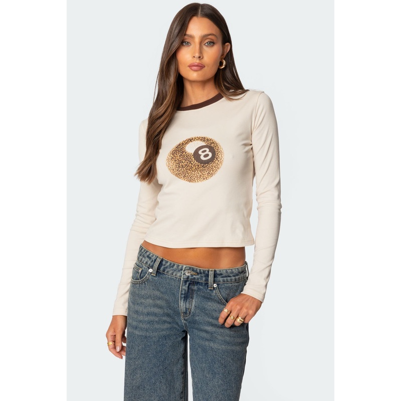Leopard 8 Long Sleeve T Shirt BEIGE XS