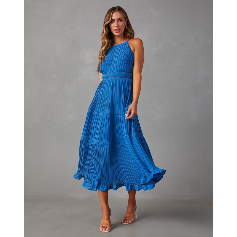 Lucienne Tiered Midi Dress Blue S