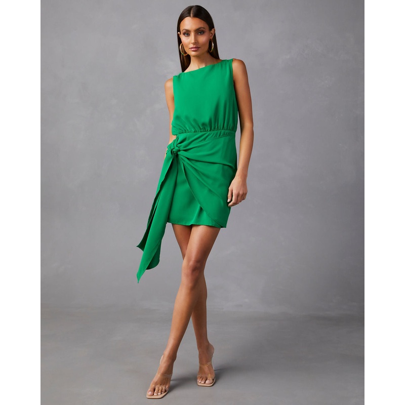 Lyanna Drape Front Tie Mini Dress Green S