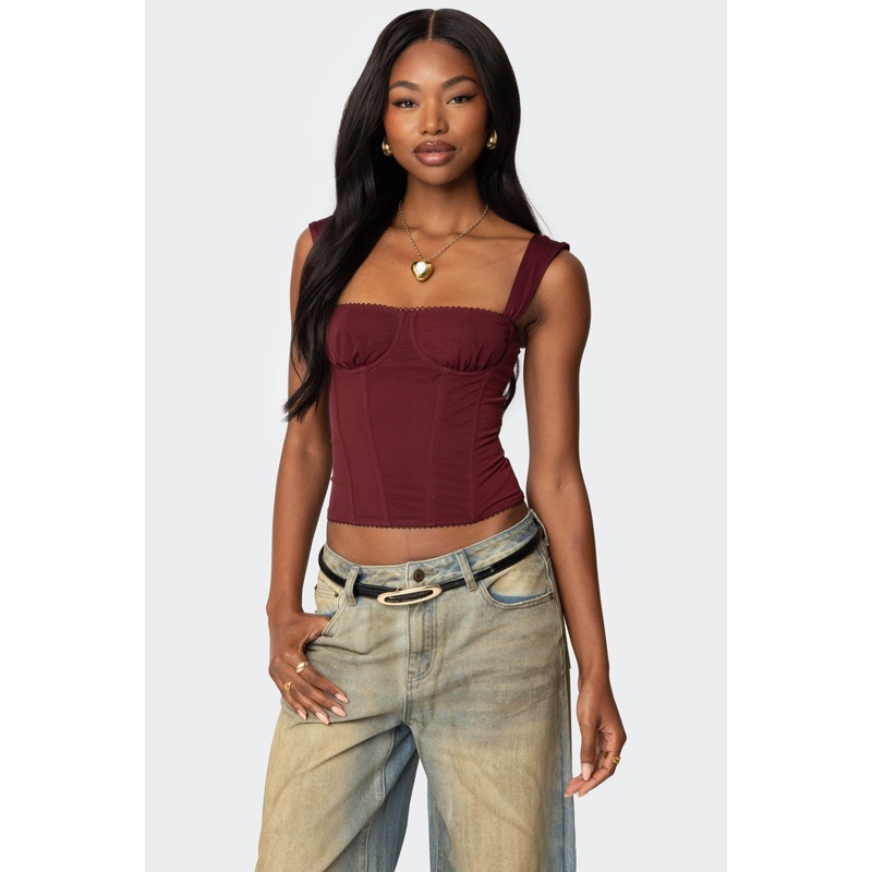 Marcella Wide Strap Mesh Corset BURGUNDY XS