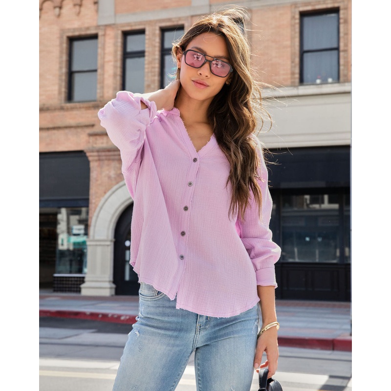 Pismo Ventures Textured Button Down Top Lavender XS