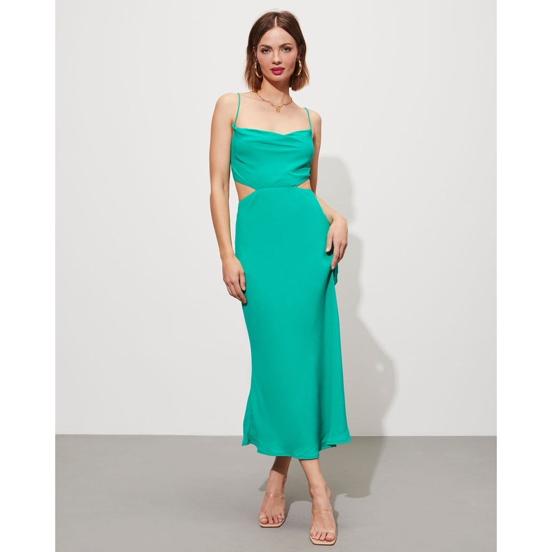 Seraphine Cowl Neck Cutout Midi Dress Green XS