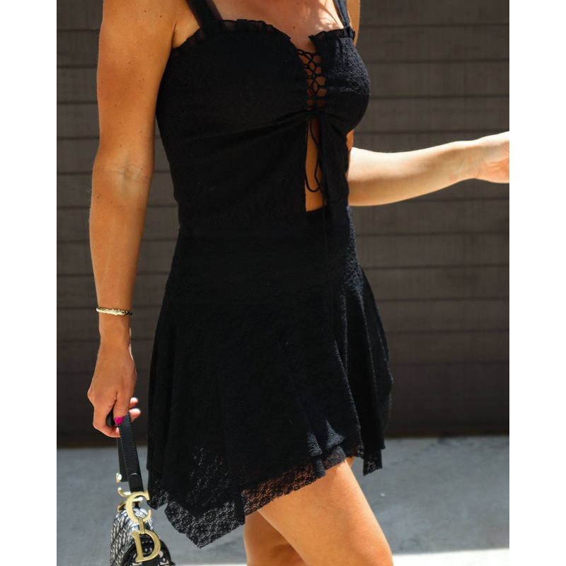 Serena Cotton Blend Eyelet Flare Mini Skirt Black S