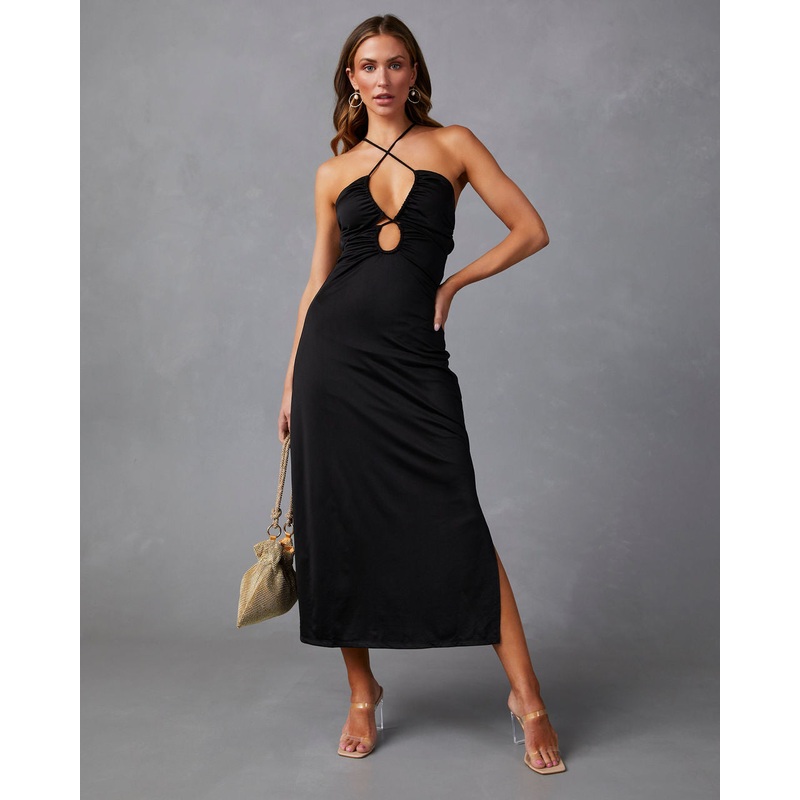 Sweet Amore Cutout Midi Dress Black XS