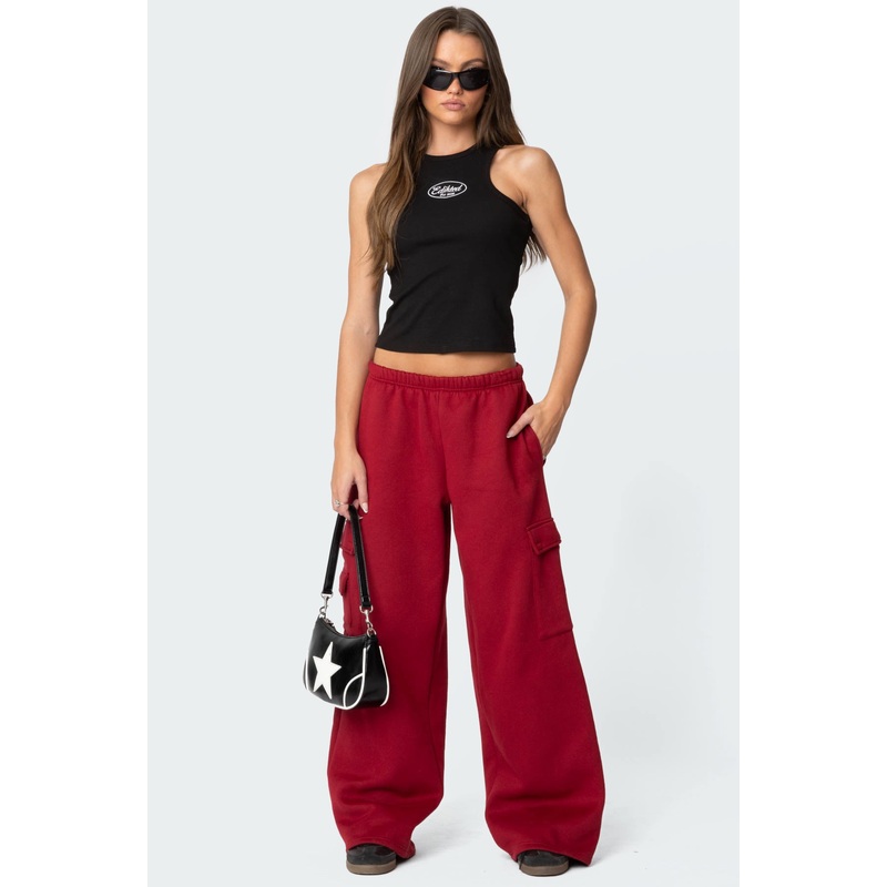 Wide Leg Cargo Sweatpants BURGUNDY XS