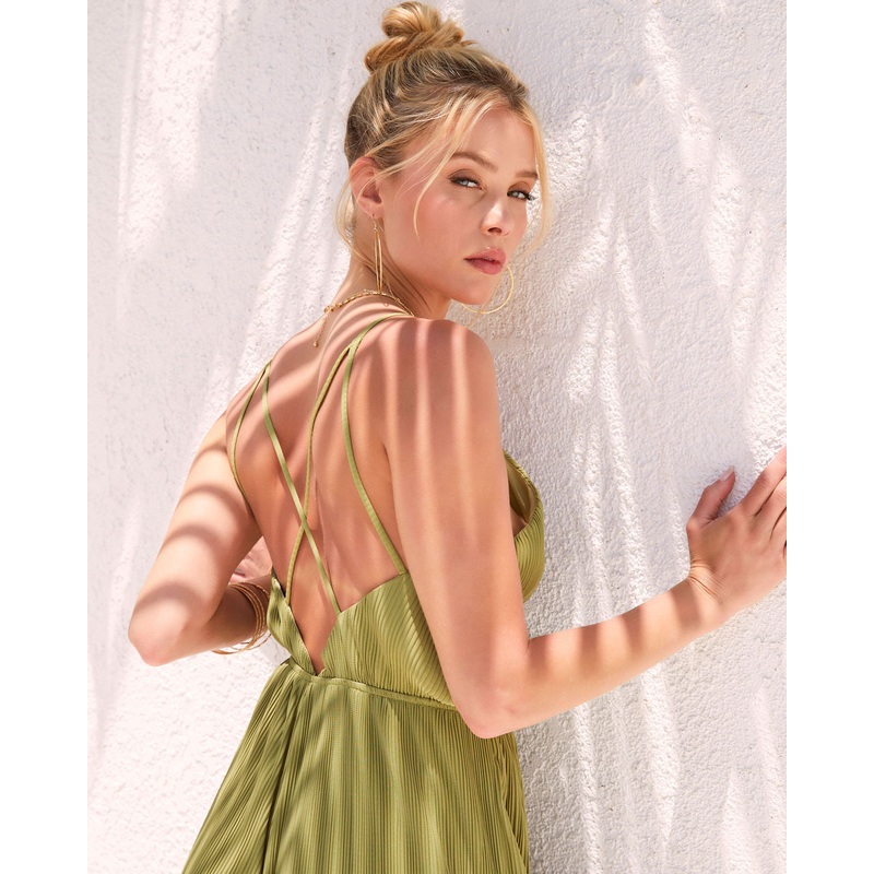 Adelynn Plisse Wide Leg Jumpsuit Dusty Olive S