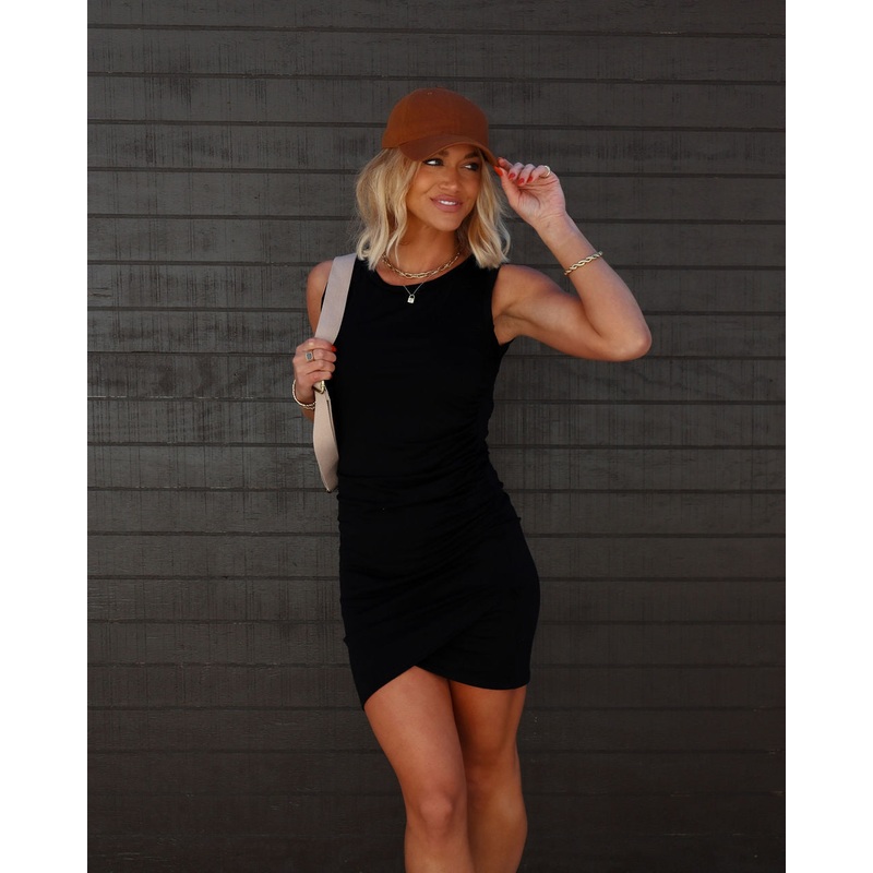 Allegra Ruched Knit Tank Dress Black S