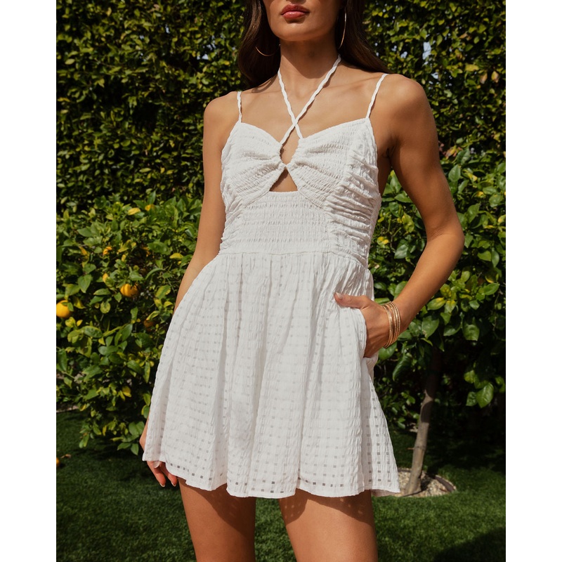 Brooklynn Smocked Pocketed Romper White S