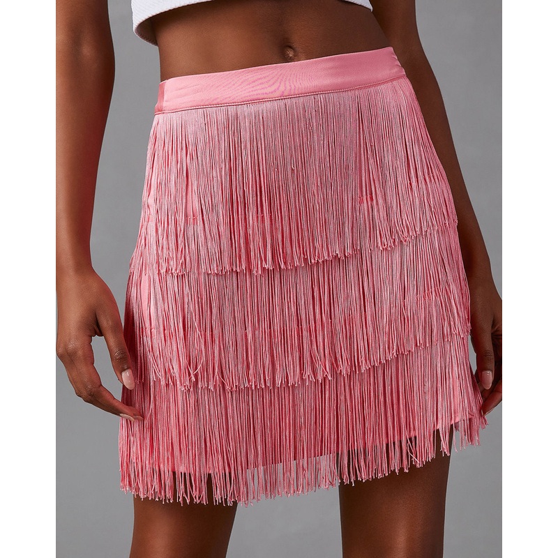 Erini Fringe Mini Skirt Pink XS