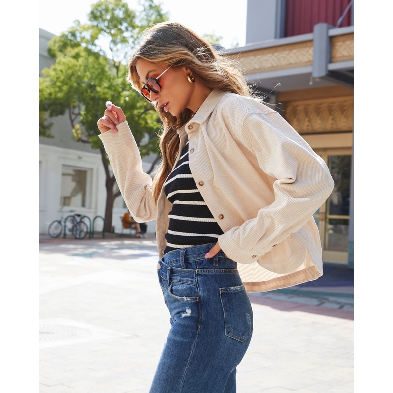 Santoro Corduroy Button Down Top Sand S