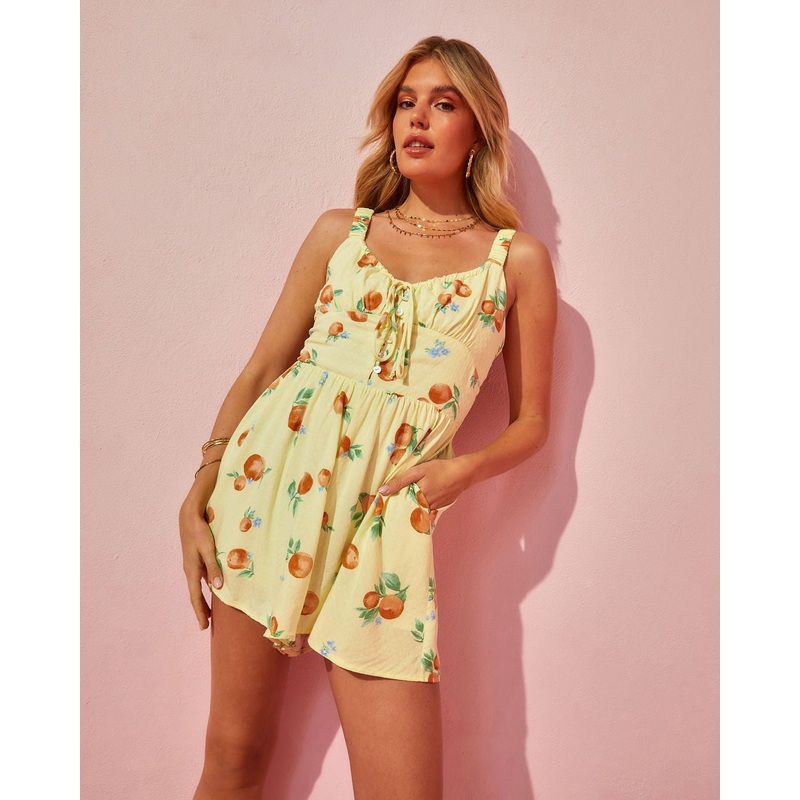 Taste Of Summer Printed Pocketed Romper Yellow Multi XS