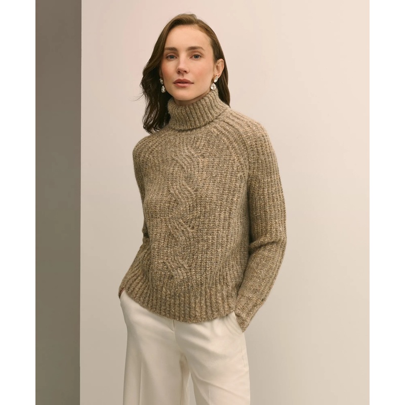 Alpaca-Wool Blend Relaxed Shimmer Turtleneck Sweater