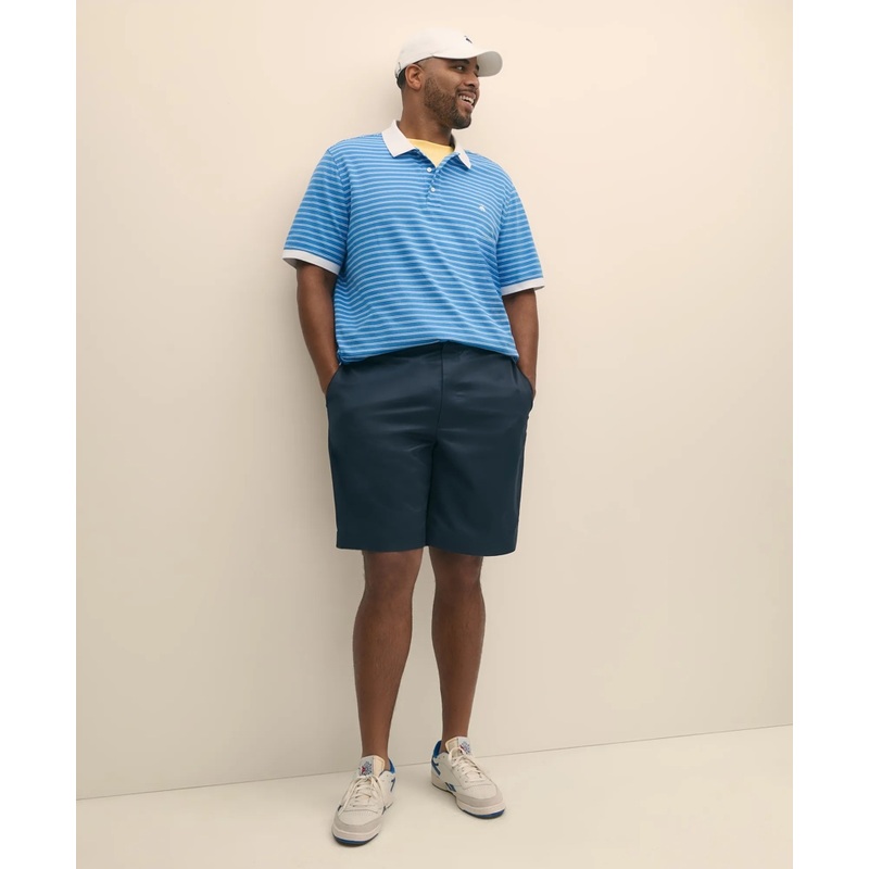 Big & Tall Cotton Pique Striped Polo Shirt with Contrast Collar