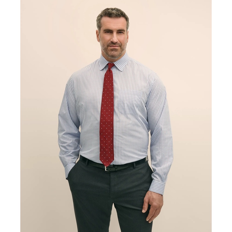 Big & Tall Stretch Cotton Broadcloth Non-Iron Ainsley Collar Glen Plaid, Dress Shirt