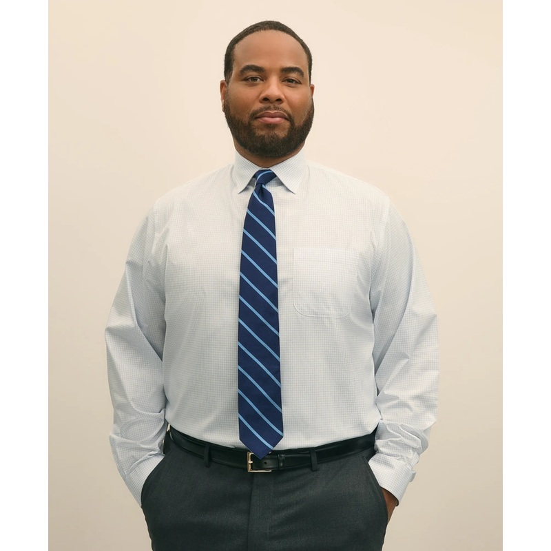 Big & Tall Stretch Cotton Broadcloth Non-Iron Ainsley Collar Grid, Dress Shirt