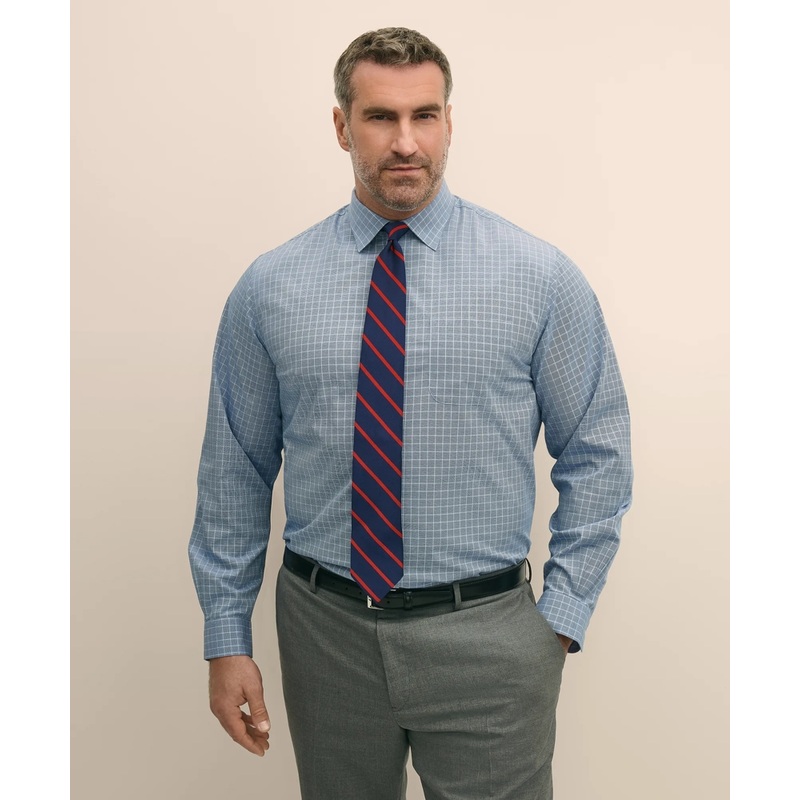 Big & Tall Stretch Cotton Broadcloth Non-Iron Ainsley Collar Windowpane, Dress Shirt