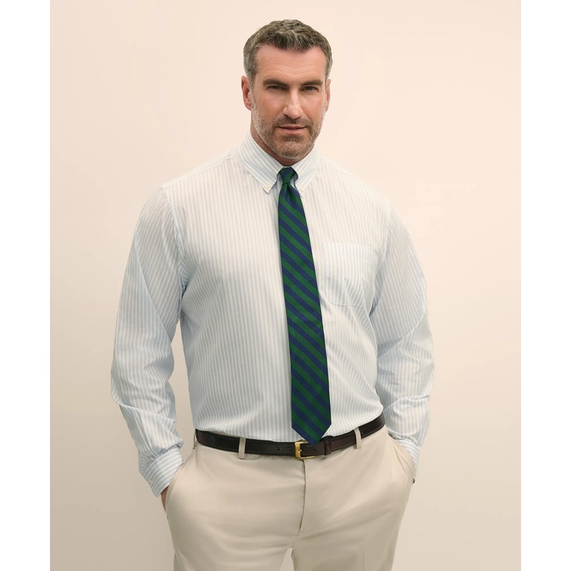 Big & Tall Stretch Cotton Broadcloth Non-Iron Polo Button Down Collar, Dress Shirt