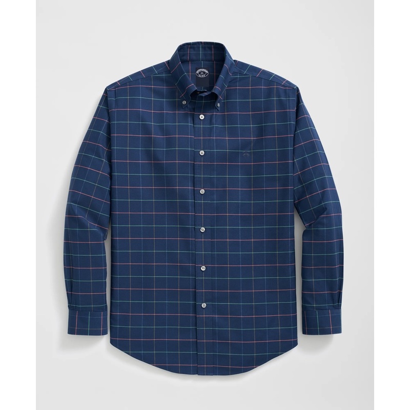 Big & Tall Stretch Cotton Non-Iron Oxford Multi Windowpane Shirt