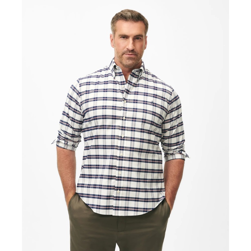 Big & Tall Stretch Cotton Non-Iron Oxford Polo Button Down Collar, Bold Check Shirt