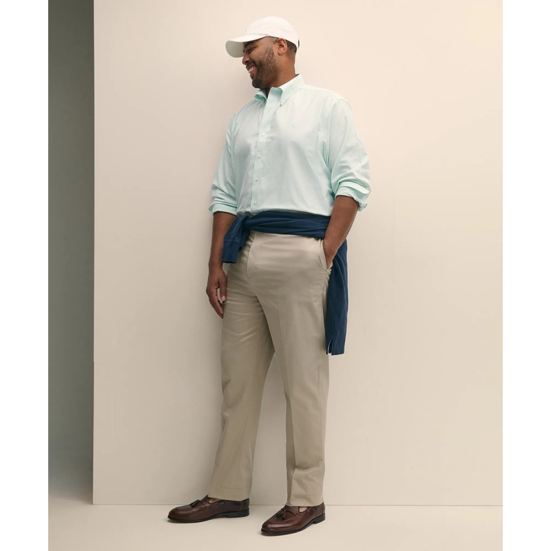 Big & Tall Stretch Cotton Non-Iron Oxford Polo Button Down Collar, Candy Stripe Shirt