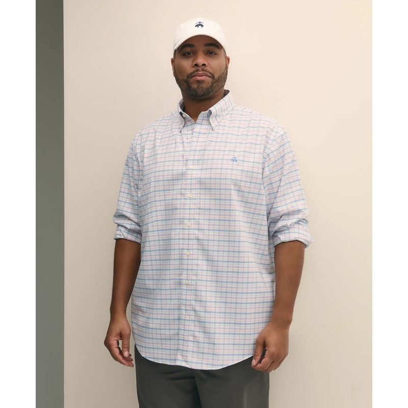 Big & Tall Stretch Cotton Non-Iron Oxford Polo Button Down Collar, Multi Check Shirt