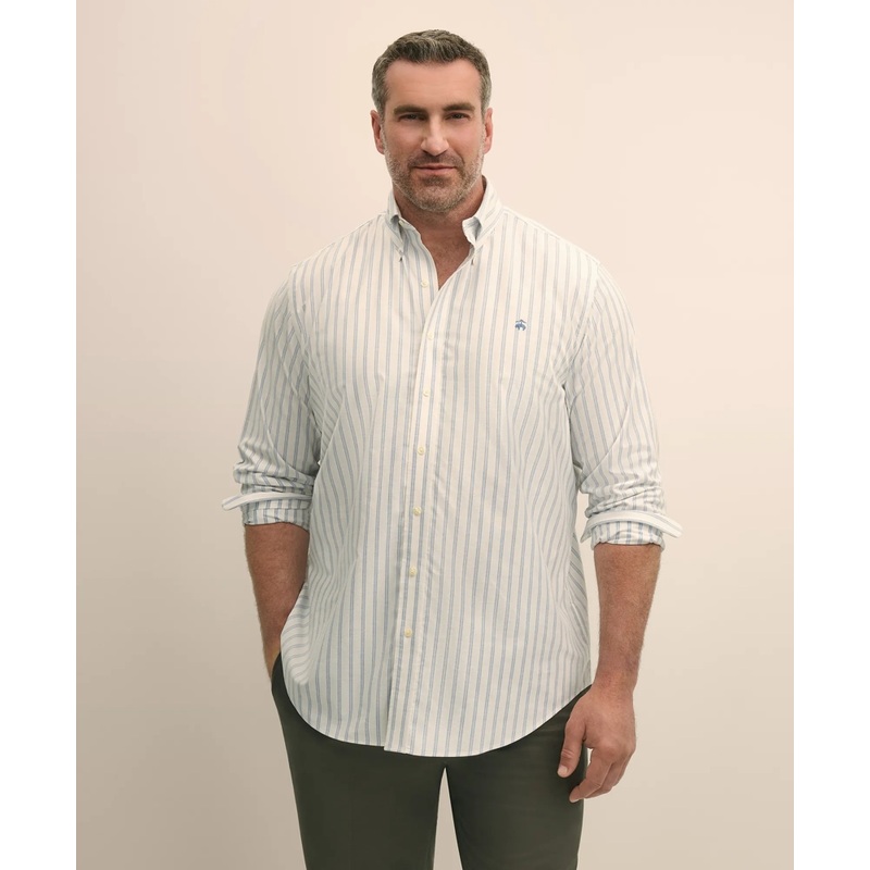 Big & Tall Stretch Cotton Non-Iron Oxford Polo Button Down Collar, Outline Stripe Shirt