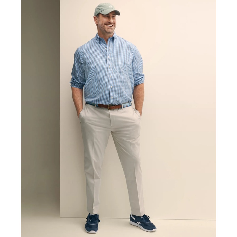 Big & Tall Stretch  Cotton Non-Iron Polo Button Down Collar, Gingham Shirt