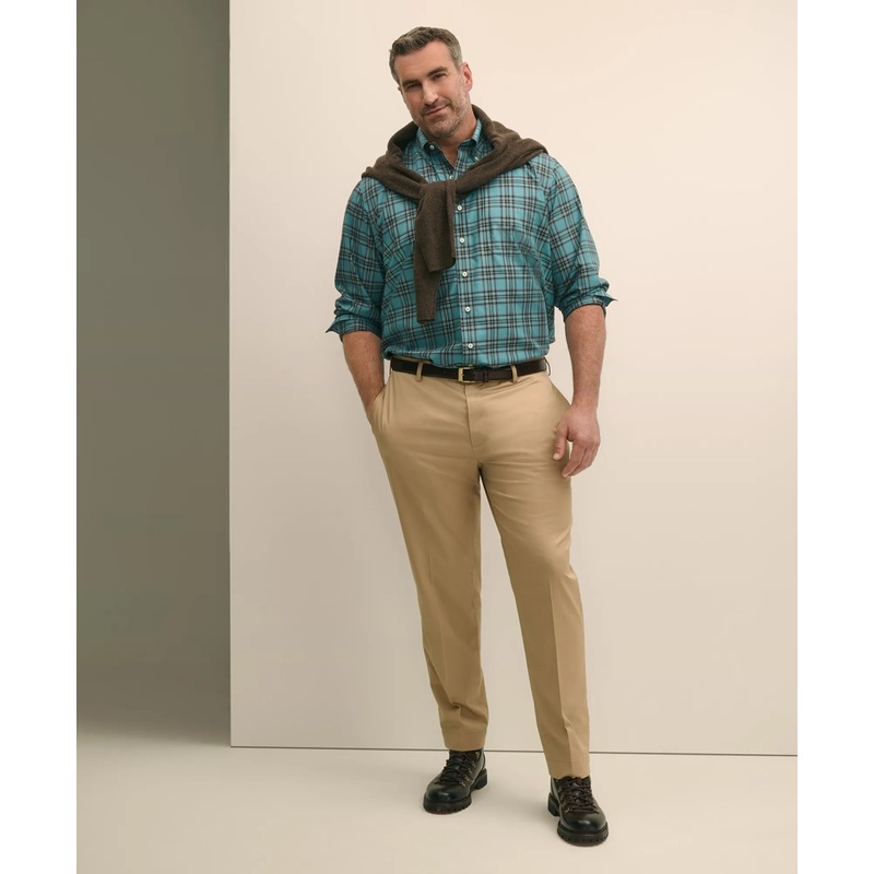 Big & Tall Stretch Cotton Non-Iron Twill Polo Button Down Collar, Tartan Shirt