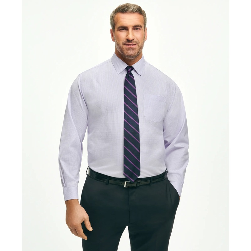 Big & Tall Stretch Supima Cotton Non-Iron Pinpoint Oxford Ainsley Collar, Gingham Dress Shirt