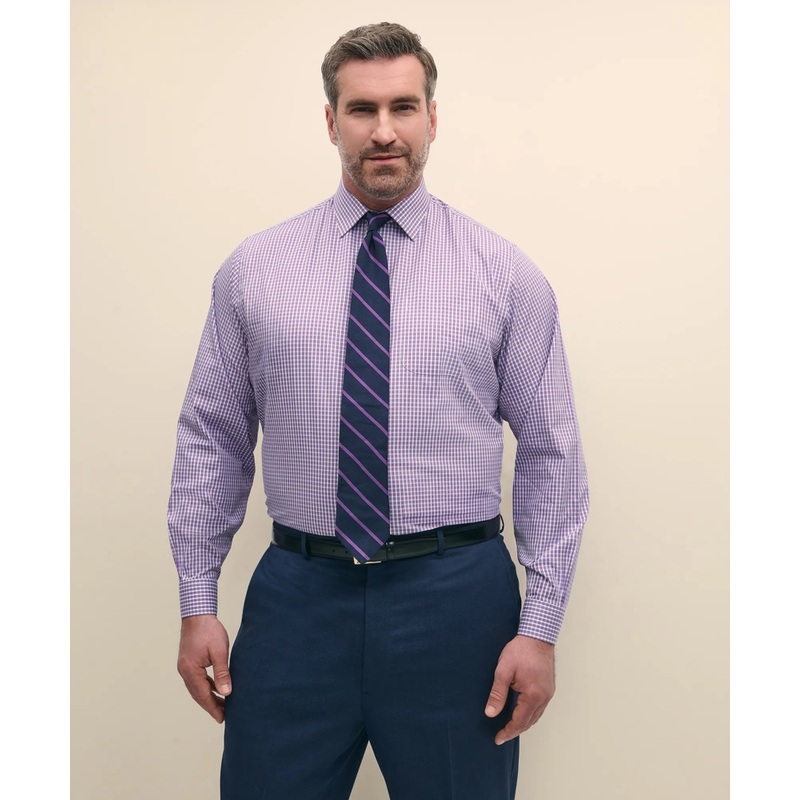 Big & Tall Stretch Supima Cotton Non-Iron Pinpoint Oxford Ainsley Collar, Outline Check Dress Shirt