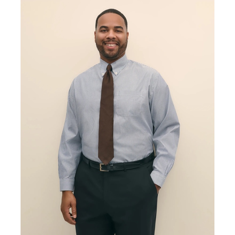 Big & Tall Stretch Supima Cotton Non-Iron Pinpoint Oxford Button-Down Collar, Candy Stripe Dress Shirt