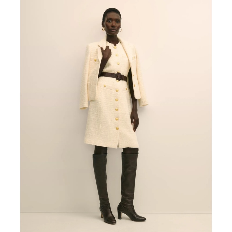 Boucle Sleeveless Button-Front Sheath Dress