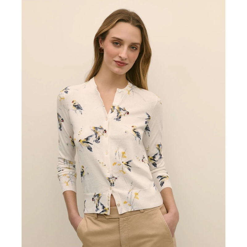 Cotton Cardigan in Bird Print