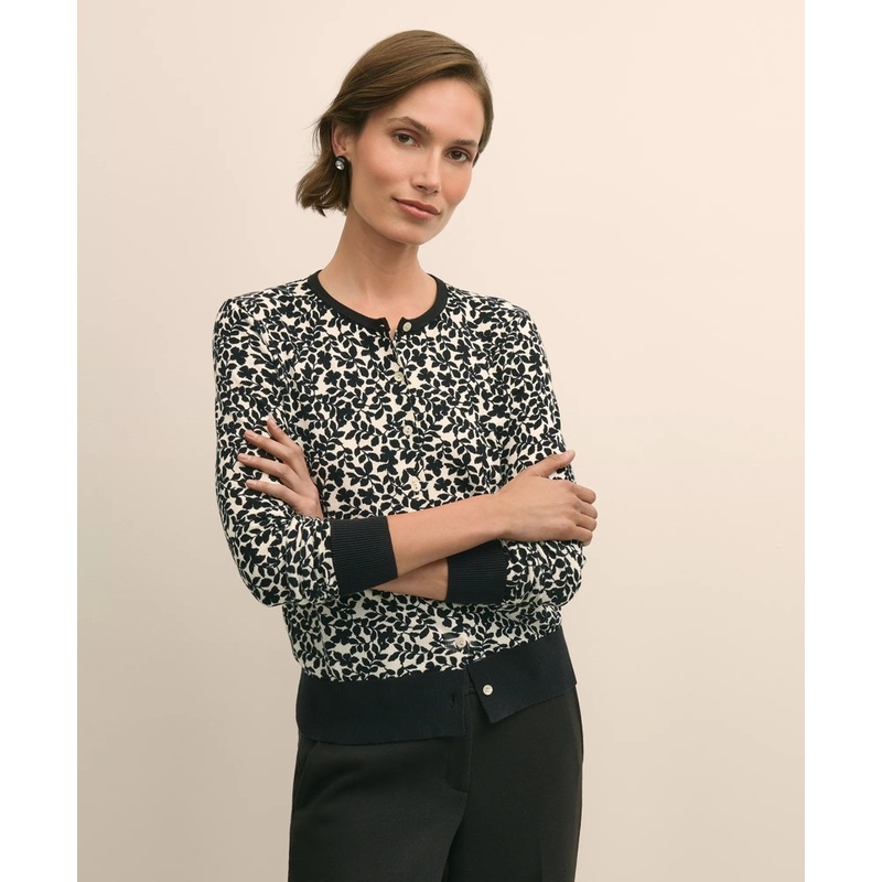 Leaf Print Cotton Cardigan