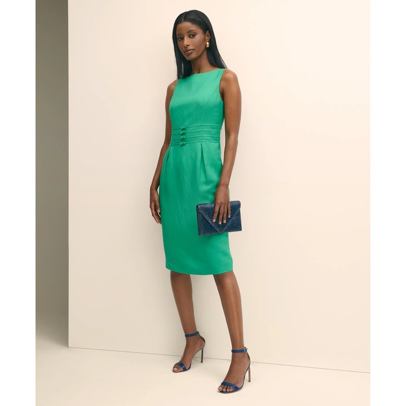 Linen Blend Bow Sheath Dress