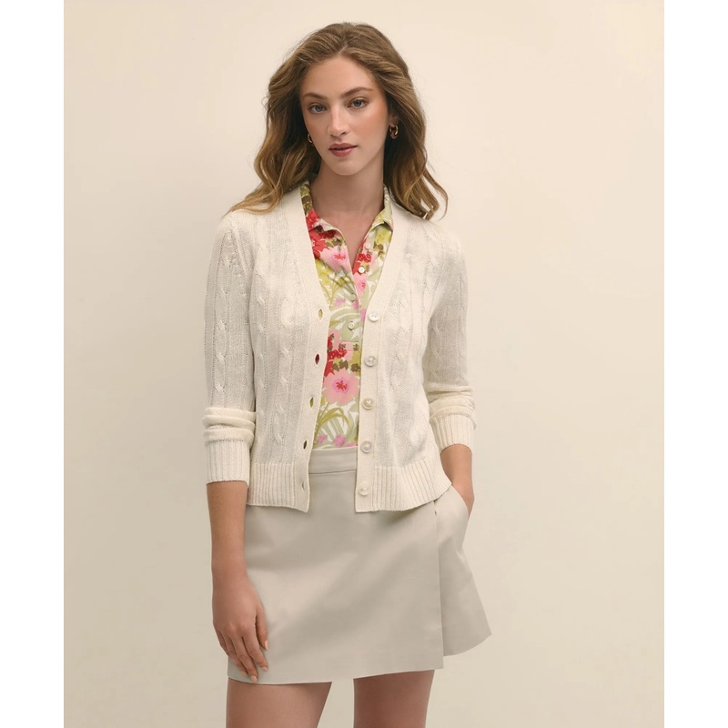 Linen Cable V-Neck Cardigan