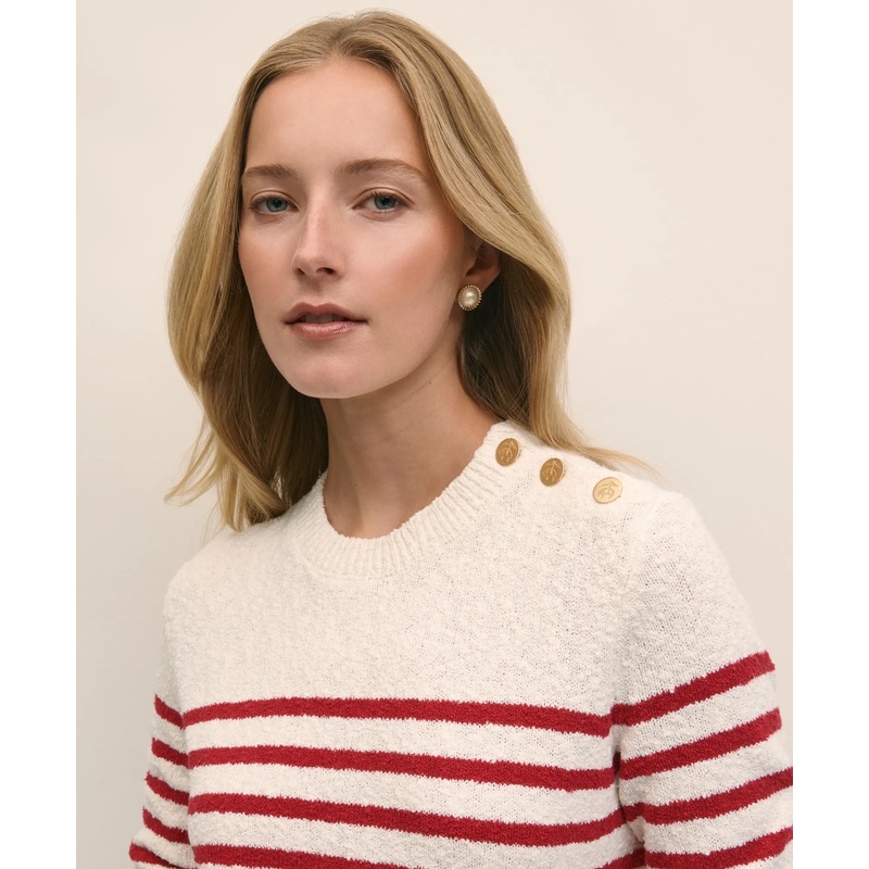 Mariner Stripe Buttoned-Shoulder Sweater in Cotton