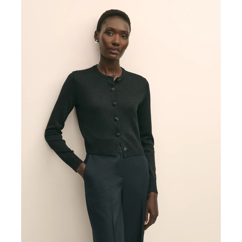 Merino Wool Blend Cropped Shimmer Cardigan