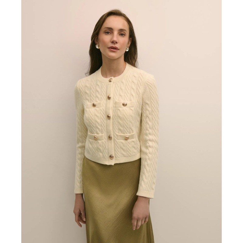 Merino Wool-Cashmere Blend Cable-Knit Cardigan