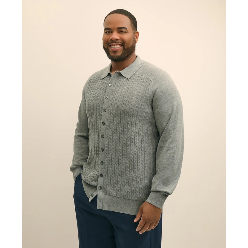 Mini-Cable Knit Polo Cardigan, Big & Tall
