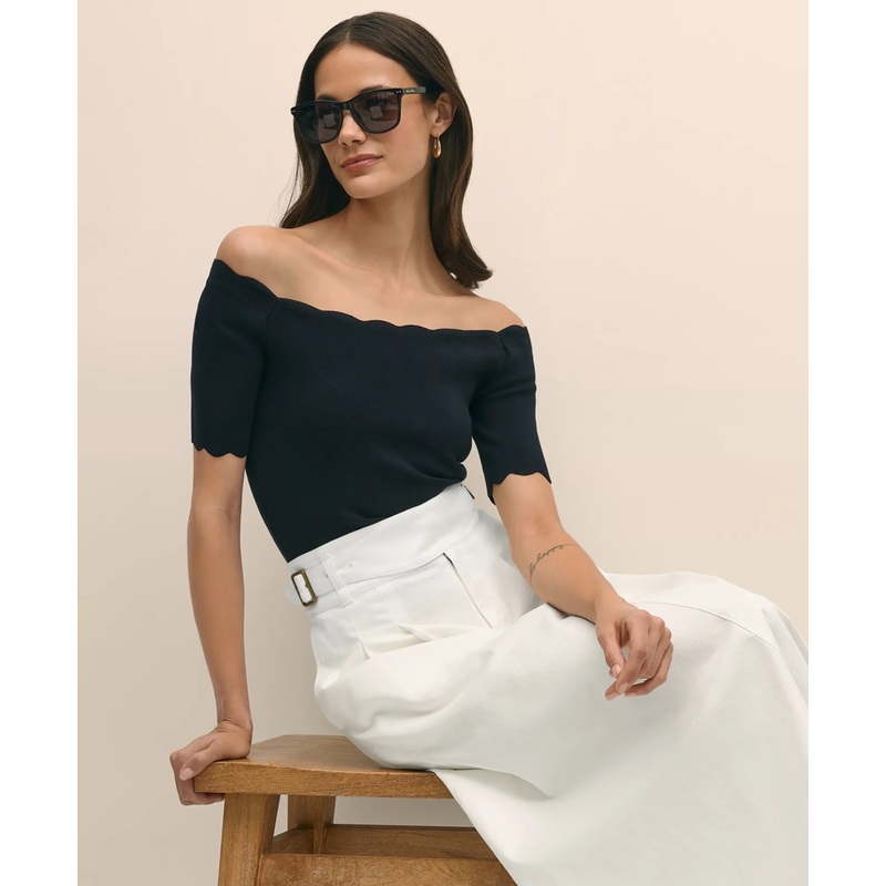 Off-The-Shoulder Scallop Sweater