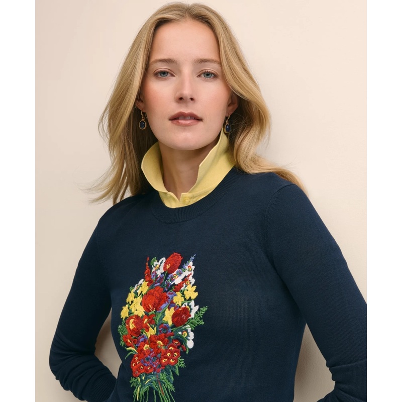 Poppy Embroidered Long-Sleeve Sweater in Silk Blend