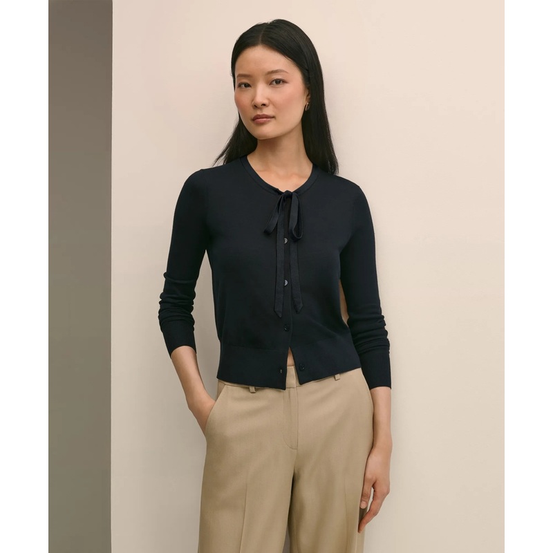 Silk-Blend Bow-Neck Cardigan