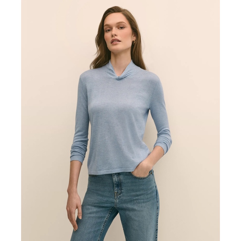 Silk Cashmere Twist Neck Sweater