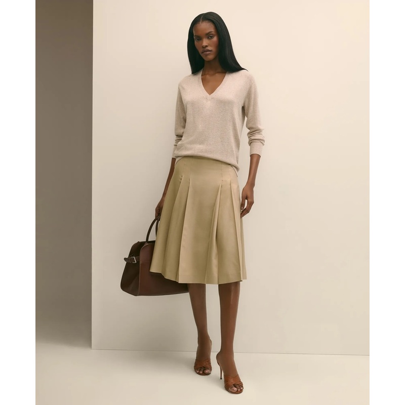 Silk V-Neck Marled Knit Relaxed Sweater